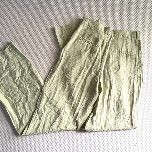 Zara Pleated High Rise Wide Leg Trousers S 4 6 Green Pants Coastal Boho - Picture 5 of 7